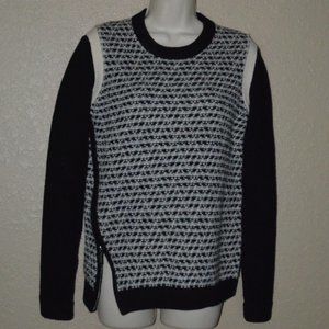 Sz M Barbara Bui Black White Wool Side Zip Long Sleeve Sweater